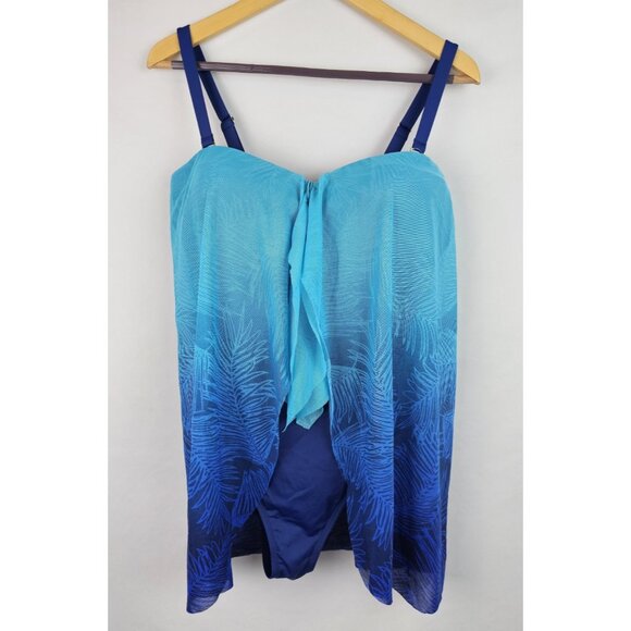 Lauren Ralph Lauren Womens One Piece Swimsuit Sze 16 Blue Flowy Swimsuit Swim - Picture 1 of 13